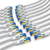 Primewire Flachband LAN-Kabel 20er Set CAT 8, 40 Gbit/s Netzwerkkabel mit RJ45-Stecker, geschirmt, Baumwollmantel, vergoldete Kontakte, Patchkabel, 20 Stück, 0,25 m, weiß