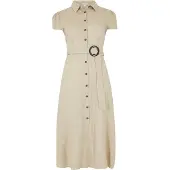 Apricot Midikleid "Vintage-Knopfkleid", Damen, Gr. XL (42), N-Gr, weiß (stein), gewebt, Obermaterial: 80% Viskose CV. 20% Leinen LI., uni, normal, Kleider Midikleid, mit Gürtel