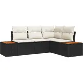 vidaXL Gartensofa-set 4 stk. 4-Sitzanzahl Schwarz und Creme Polyrattan