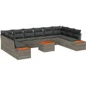 vidaXL Gartensofa-set 10 Stk. 10-Sitzanzahl Grau Polyrattan