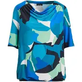 Goldner Kurzarmshirt "Halbarmshirt mit Print", Damen, Gr. 38, blau (blau, grün, gemustert), Obermaterial: 95% Polyester PES. 5% Elasthan EL., normal, Gerade, Shirts Kurzarmshirt, Gummibund