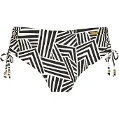 LASCANA Bikini-Hose "Cleo", Damen, Gr. 42, N-Gr, beige (schwarz, creme), Elasthan, Recycling-Polyamid, bedruckt, Badehosen Bikini-Hose, mit seitlicher Raffung