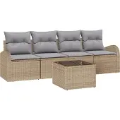 vidaXL Gartensofa-set 5 Stk. 4-Sitzanzahl Beige und Grau Poly-Rattan