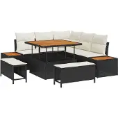 vidaXL Gartensofa-set 8 stk. 7-Sitzanzahl Schwarz Poly Rattan