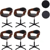 Mendler 6er-Set Esszimmerstuhl HWC-H46, Stuhl, höhenverstellbar Drehmechanismus Bugholz Walnuss-Optik Kunstleder schwarz