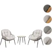 Mendler Poly-Rattan Garnitur HWC-N33, Balkon-Set Gartengarnitur Sitzgruppe Stuhl Beistelltisch - grau, Polster hellgrau