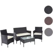 Mendler Poly-Rattan Garten-Garnitur HWC-D82, Sitzgruppe Lounge-Set - schwarz mit Kissen creme