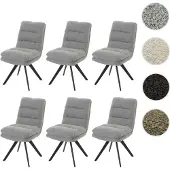 Mendler 6er-Set Esszimmerstuhl HWC-G66, Küchenstuhl, drehbar Auto-Position Stoff/Textil Bouclé MVG hellgrau