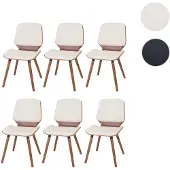 Mendler 6er-Set Esszimmerstuhl HWC-B16, Holz Bugholz Retro-Design Walnussoptik, - Kunstleder creme