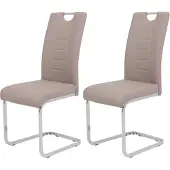 Hela Tische, 2er Set Freischwinger Stuhl Ruby - Kunstleder Cappuccino Steppung - Metallgestell verchromt - Bügelgriff - höhere Belastbarkeit von 140kg