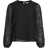 Vila Blusenshirt "VIMIKA O-NECK L/S TOP - NOOS", Damen, Gr. 36, schwarz (schwarz beauty), Jersey, Obermaterial: 100% Polyester, unifarben, regular fit normal, Rundhals, Shirts Blusenshirt