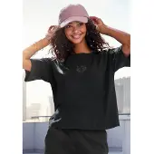 Buffalo T-Shirt , Damen, Gr. 40/42, schwarz, Obermaterial: 100% Baumwolle, bestickt, unifarben, bequem hüftlang, Rundhals, Shirts T-Shirt, mit toller Stickerei
