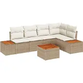 vidaXL Garten-Sofa-Set 5 Stk. 5-Sitzanzahl Beige und Creme Poly Rattan