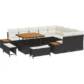 vidaXL Gartensofa-set 12 stk. 11-Sitzanzahl Schwarz Poly Rattan