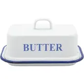 Kruger Butterdose KRÜGER "Husum", weiß (weiß, blau), B:12cm H:9cm L:17cm, Emaille, Lebensmittelaufbewahrungsbehälter, Butterdose