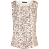 Vera Mont Blusentop "Pailletten-Top ohne Arm", Damen, Gr. 46, beige (cream, gold), Obermaterial: 93% Polyester PES. 7% Elasthan EL., Blusen Blusentop