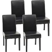 Generique 4er-Set Esszimmerstuhl Stuhl Küchenstuhl Littau Leder, schwarz dunkle Beine