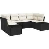 vidaXL Gartensofa-set 6 stk. 6-Sitzanzahl Schwarz und Creme