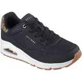 SKECHERS Sneaker "UNO-JUNGLE NITE", Mädchen, Gr. 37, schwarz (schwarz, leo), Lederimitat, Schuhe Sneaker, Schnürschuh, Freizeitschuh mit Wedge-Absatz