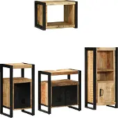 vidaXL Badezimmermöbel-Set 4 Stk. Braun und Schwarz Massivholz Mango