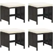 Syfax Gartenhocker 4 Stk. mit Sitzkissen Poly Rattan Schwarz