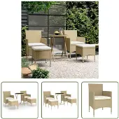 The Living Store 5-tlg. Garten-Bistro-Set Poly Rattan und Hartglas Beige