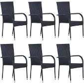 Syfax Stapelbare Gartenstühle 6 Stk. Poly Rattan Schwarz