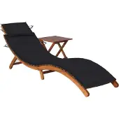 Syfax Sonnenliege mit Tisch und Auflage Massivholz Akazie