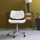Sweeek - Bürostuhl mit Rollen gewölbtes Holzdekor und Kunstleder - Weiß