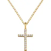 Engelsrufer Kette mit Anhänger "Kreuz", gold (gelbgoldfarben, kristallweiß), Halsketten, Damen, Silber 925 (Sterlingsilber), L: 42 B: 1,2mm, Kette mit Anhänger, mit Zirkonia (synth.), B:1,2mm