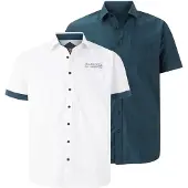 Jan Vanderstorm Kurzarmhemd "Doppelpack Hemd EVIN", Herren, Gr. XXL, blau (weiß petrol), Obermaterial: 100% Baumwolle CO., unifarben, comfort fit normal, Hemden Kurzarmhemd