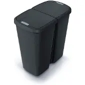 Prosperplast Abfallbehälter COMPACTA Q DUO, 45 l recycelt schwarz mit schwarzem Deckel