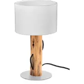 Nowa Tischlampe Norin Holz mit weißer Motorhaube