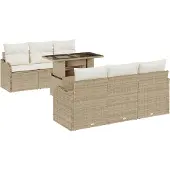 vidaXL Gartensofa-set 7 Stk. 6-Sitzanzahl Beige Poly Rattan
