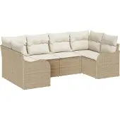 vidaXL Garten-Sofa-Set 6 stk. Beige und Weiß Poly Rattan