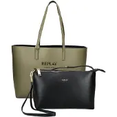 Replay Shopper Schultertasche Shoulder Bag Dusty Olive + Black olivgrün schwarz