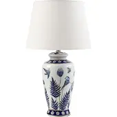 Beliani Tischlampe Weiß und Blau Porzellansockel Leinen-Trommelschirm mit Blumenmuster Beleuchtung Stilvoll