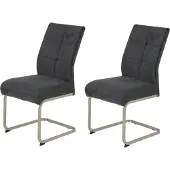 Hela Tische, 2er Set Esszimmerstuhl Freischwinger INES, Webstoff Anthrazit, XL Komfortsitz Federkorb, Metallgestell Edelstahloptik, 140kg belastbar