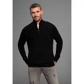 Bruno Banani Troyer , Herren, Gr. 4XL (68/70), schwarz, Strick, Obermaterial: 50% Baumwolle, 50% Polyacryl, Basic schmal, Rippbündchen, Pullover Troyer, mit Reißverschluss
