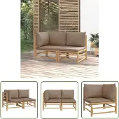The Living Store 2-tlg. Garten-Lounge-Set mit Taupe Kissen Bambus