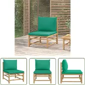 The Living Store Garten-Mittelsofa mit Grünen Kissen Bambus