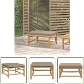 The Living Store Gartenhocker mit Taupe Kissen Bambus