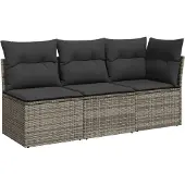 The Living Store Gartensofa mit Kissen 3-Sitzer Grau Poly Rattan