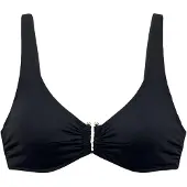 LASCANA Bügel-Bikini-Top "Italy", Damen, Gr. 42, Cup D, schwarz, Microfaser, unifarben, Bikini-Oberteile Bügel-Bikini-Top, mit goldfarbigen Accessoire