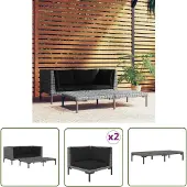 The Living Store 3-tlg. Garten-Lounge-Set Dunkelgrau Halbrundes Poly Rattan