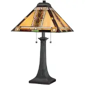 QUOIZEL Tischleuchte Navajo, Tiffany-Stil, Stahl, Glas, mehrfarbig