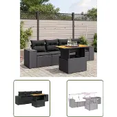 The Living Store 5-tlg. Garten-Sofagarnitur mit Kissen Schwarz Poly Rattan