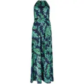 Apricot Maxikleid "Blätterdruck Kleid", Damen, Gr. XS (34), N-Gr, blau (navy), Obermaterial: 97% Polyester PES. 3% Elasthan EL., gemustert, Kleider Maxikleid, mit Bindegürtel