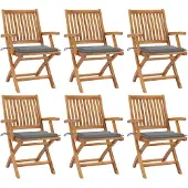 vidaXL Klappstühle mit Kissen, 6-teilig, Massivholz Teakholz