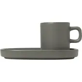 Blomus Pilar Set 2 Espressotassen mit Untertassen, Kaffeetasse, Tasse, Keramik, Pewter, 50 ml, 63972